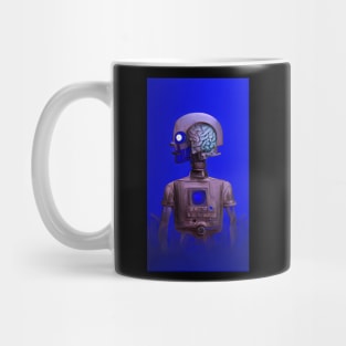 A robot with a huiman brain - blue Mug